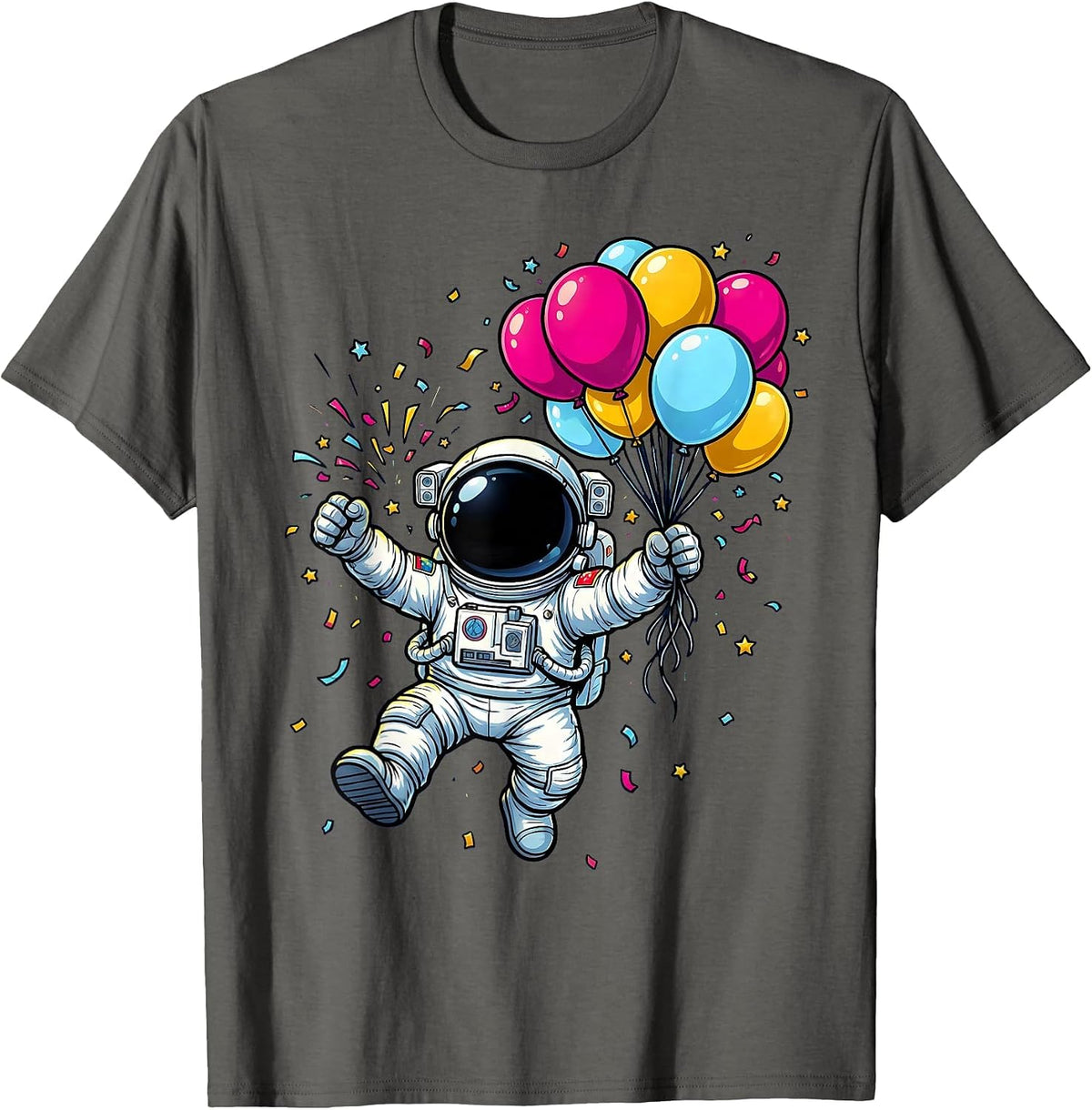 Men's Astronaut Birthday Balloons Space Celebration T-Shirt - Asphalt Grey