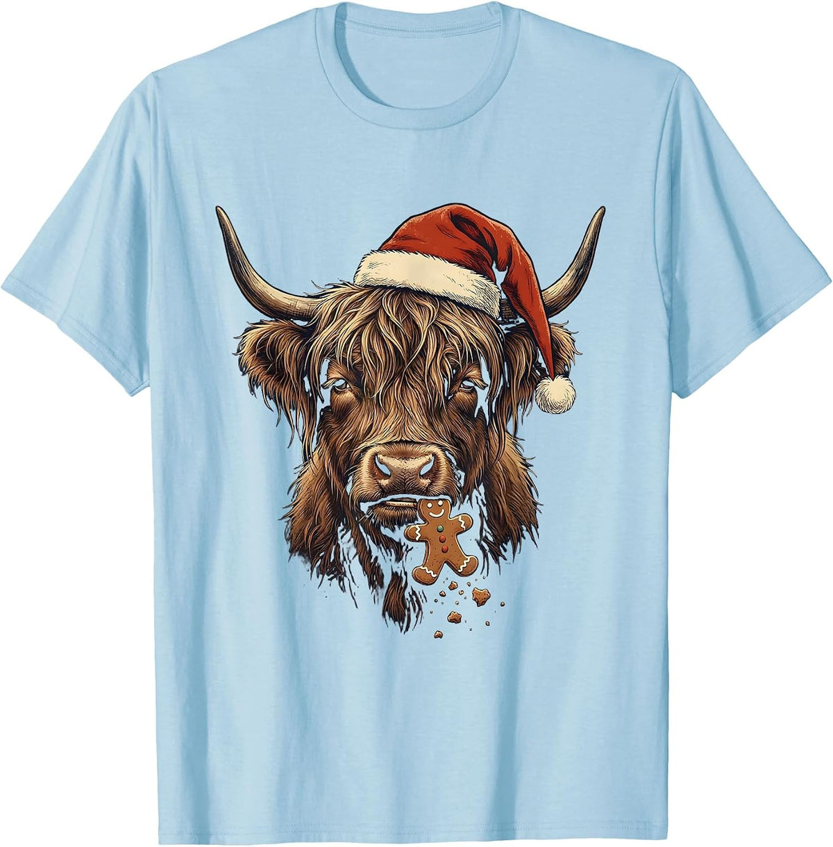 Men's Shaggy Highland Cow Vintage Christmas Farm Humor T-Shirt - Baby Blue