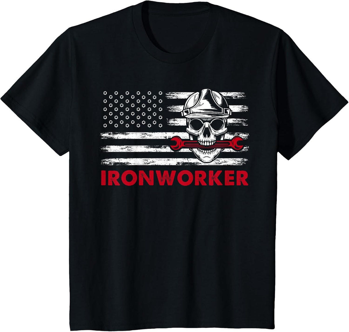 Ironworker Tools USA Flag Skull Wrenches Funny T-Shirt - Black