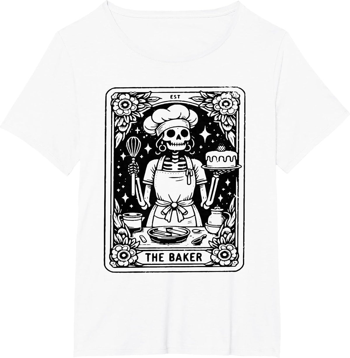 The Baker Tarot Card Skeleton Baking Skull Cook Witchy Chef T-Shirt - White
