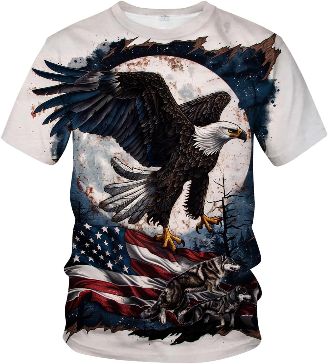 Novelty Men's American Bald Eagle T-Shirt Funny Eagle Graphic Tee Shirt - White