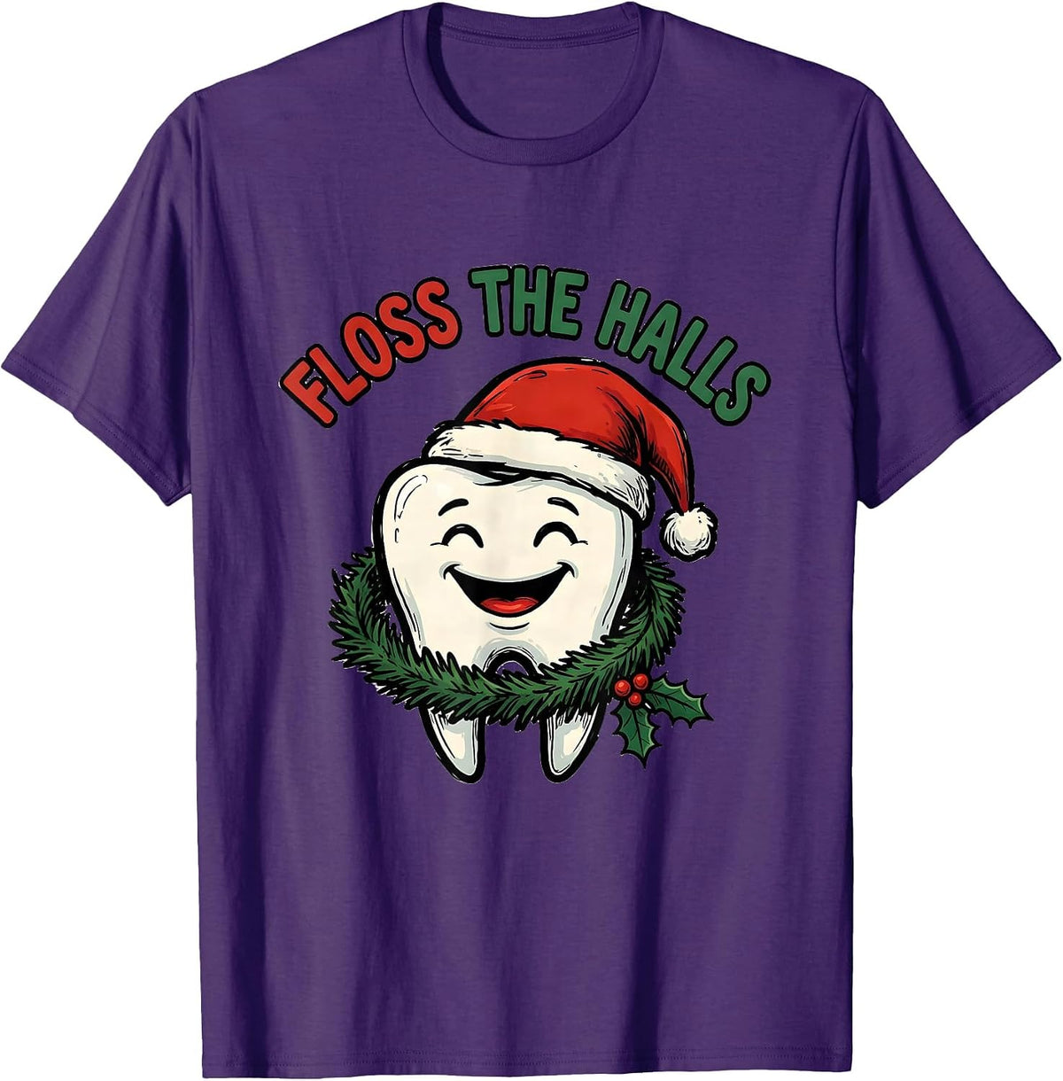 Floss The Halls Funny Dental Christmas Dentist Hygienist T-Shirt - Purple