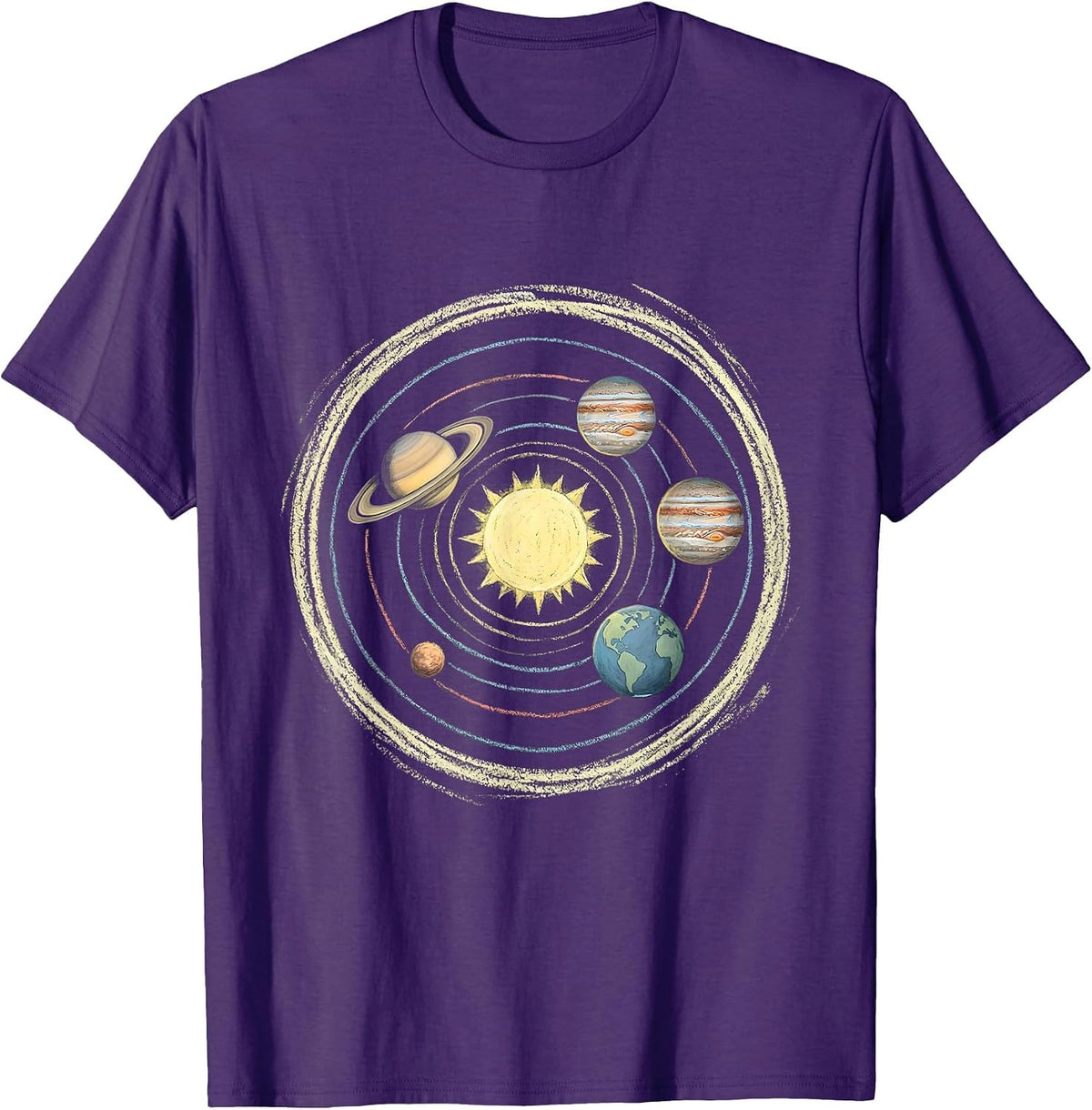 Chalk Solar System Blacktop Space Art T-Shirt - Purple