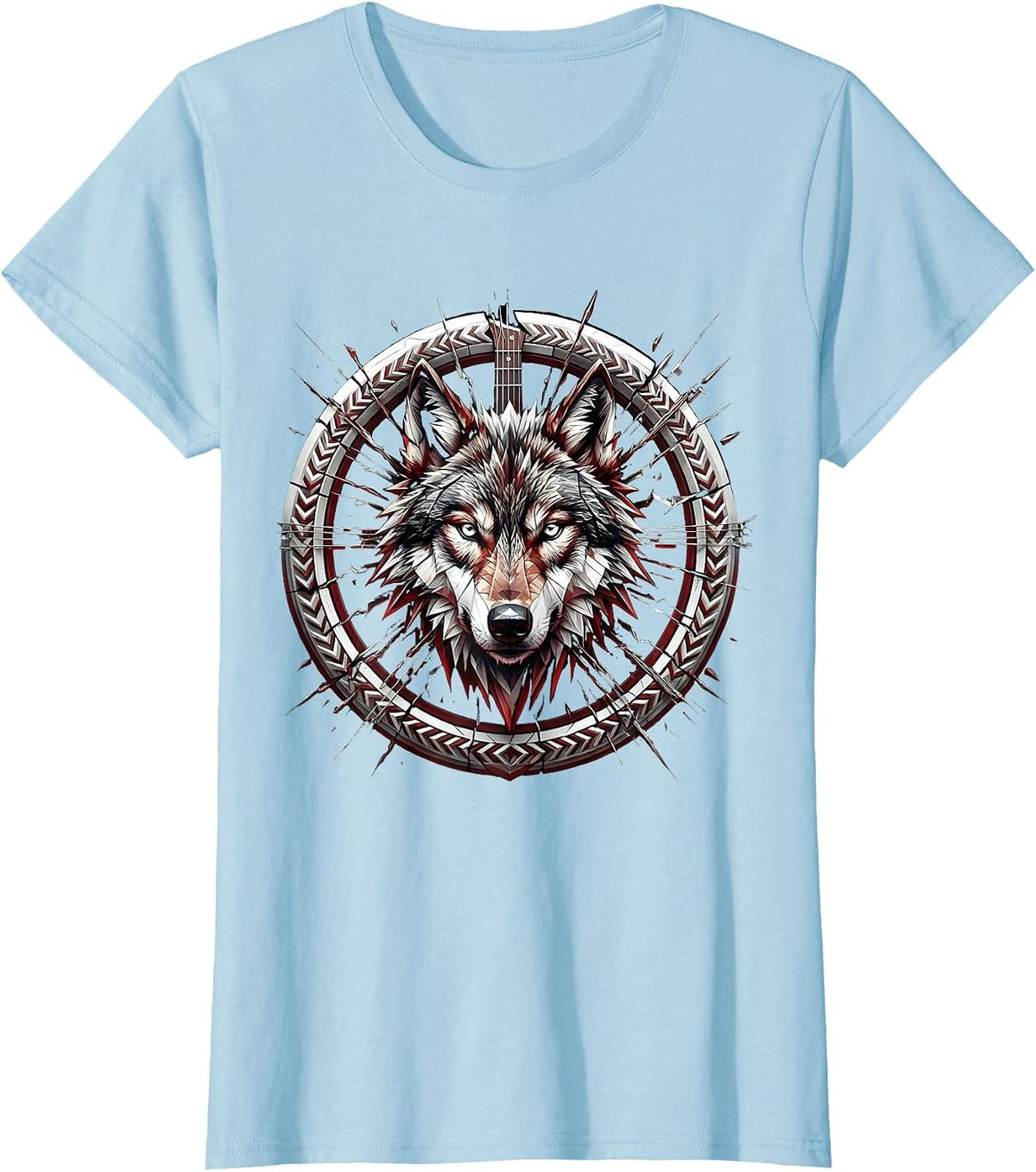 Wolf Howling Broken Guitar Strings Metal Art T-Shirt - Baby Blue
