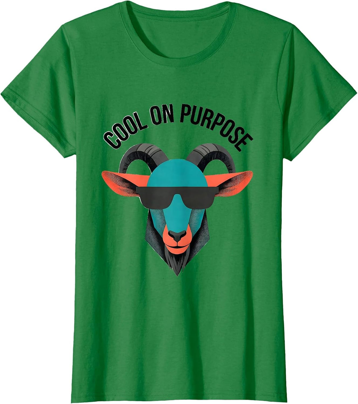 Women's Cool On Purpose Midcentury Modern Goat With Sunglasses Humor T-Shirt - Kelly Green