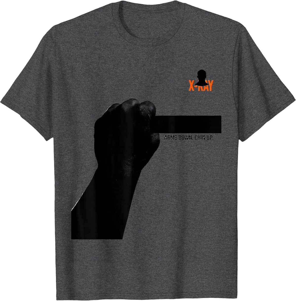 Arms Down Chin Up X-Ray Brutalist Radiology Tech Humor T-Shirt - Dark Heather Grey