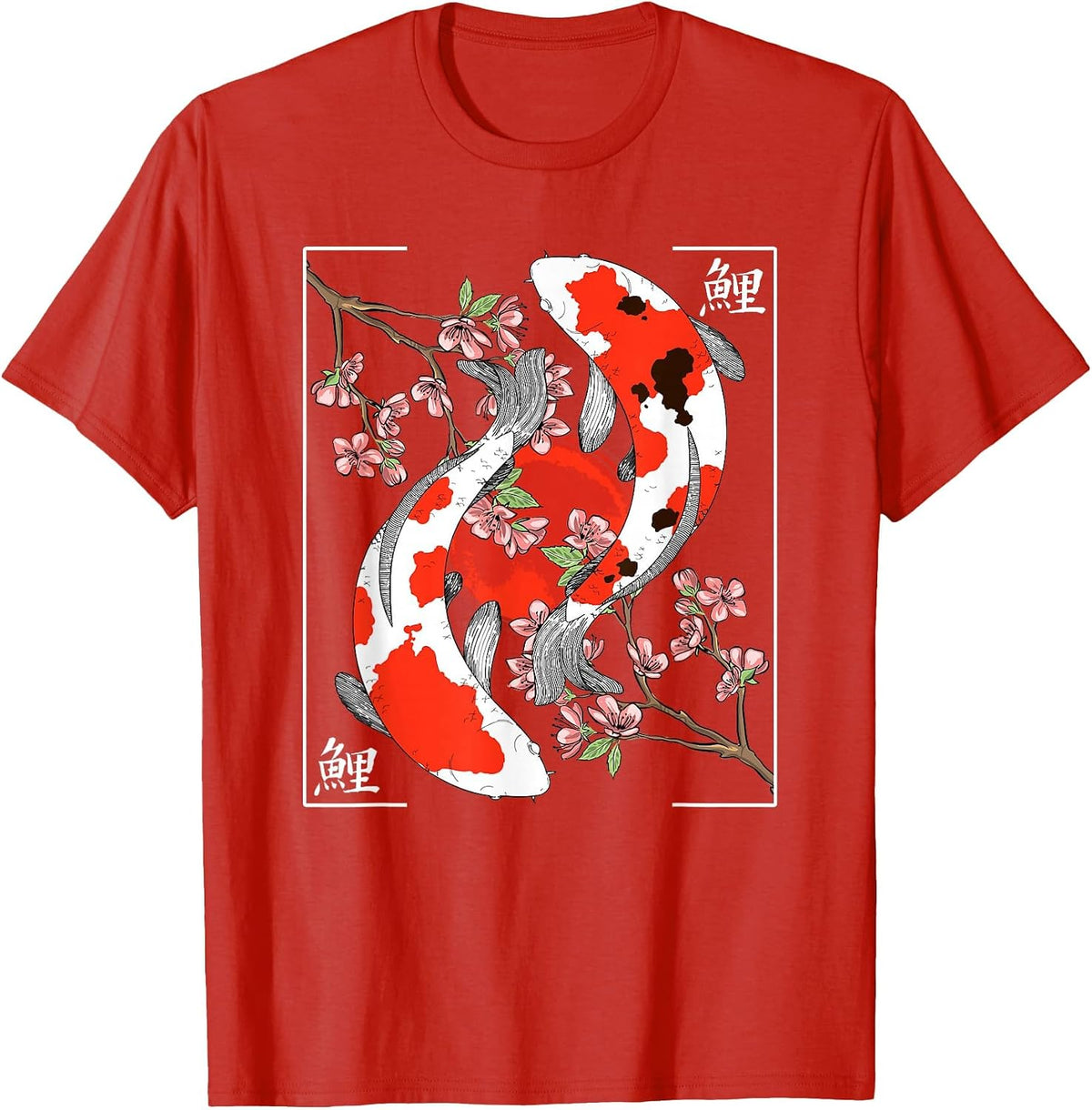 Japanese Koi Carp Fish Nishikigoi Cherry Blossom Men Women T-Shirt - Red
