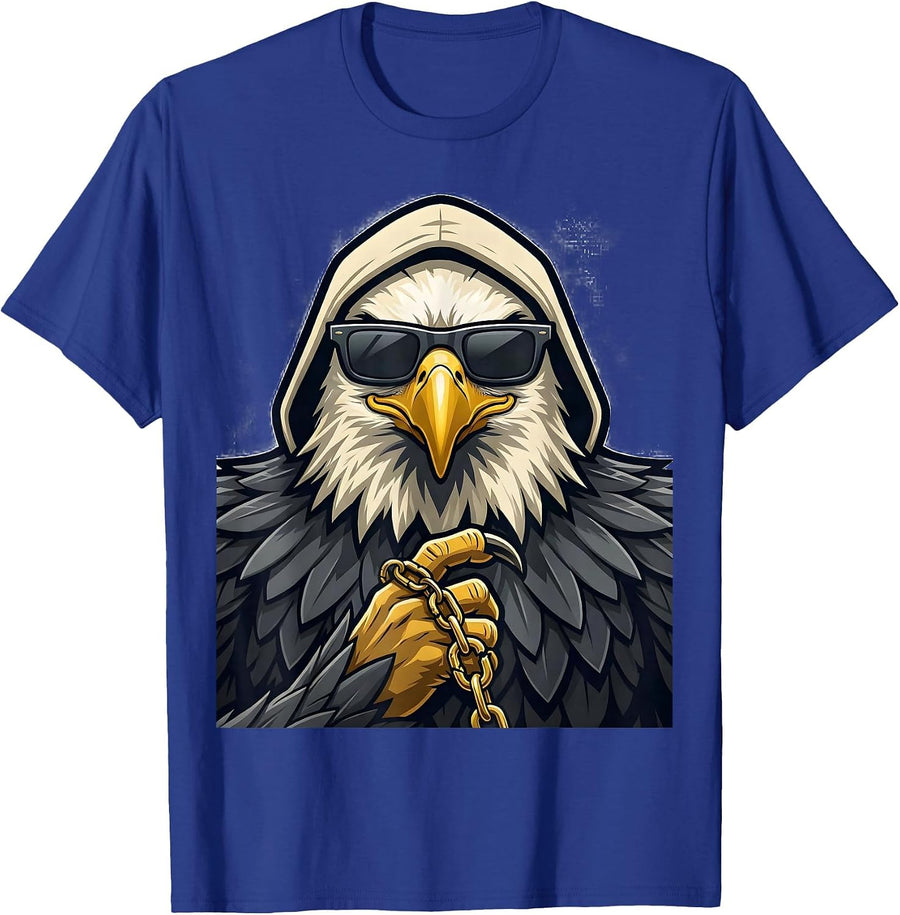 Bald Eagle Mascot Sunglasses Novelty Humor T-Shirt - Royal Blue