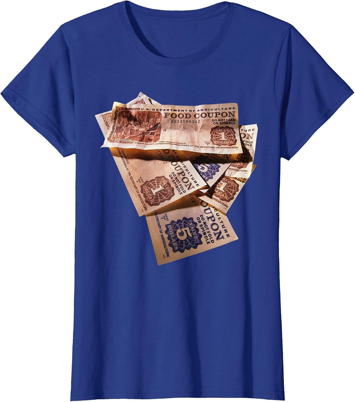 Food Stamp Funny Gangster Food Stamps Retro 80's 90's Squad T-Shirt - Royal Blue