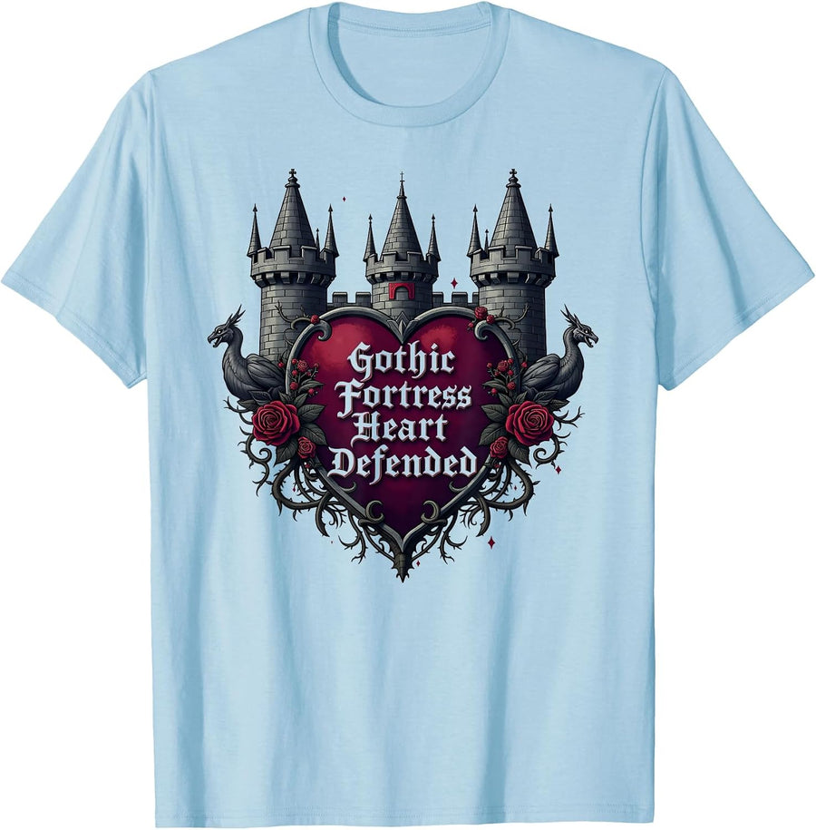 Gothic Fortress Heart Defended Dark Romance T-Shirt - Baby Blue