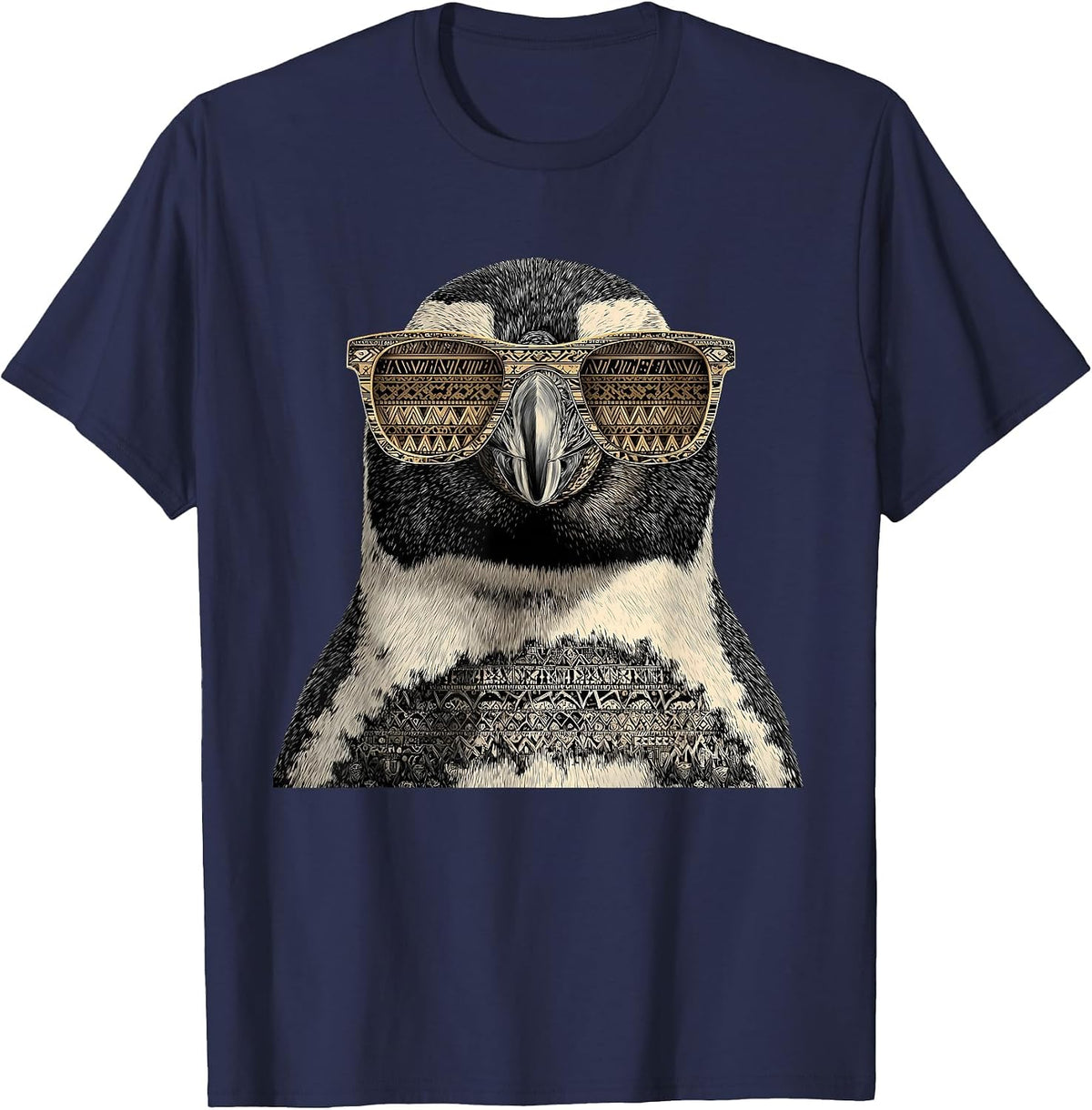 Penguin Wearing Sunglasses Motif Ocean Penguin Animal Lover T-Shirt - Navy Blue
