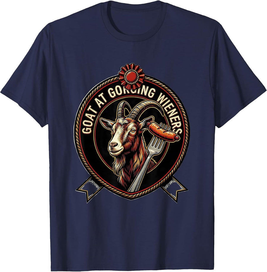 GOAT At Gorging Wieners Funny Offensive Adult Humor T-Shirt - Navy Blue