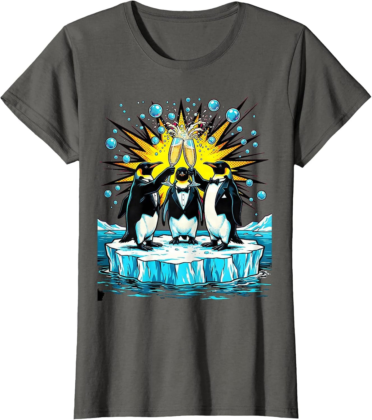 Women's Birthday Squad Penguin Celebration Iceberg Design T-Shirt - Asphalt Grey