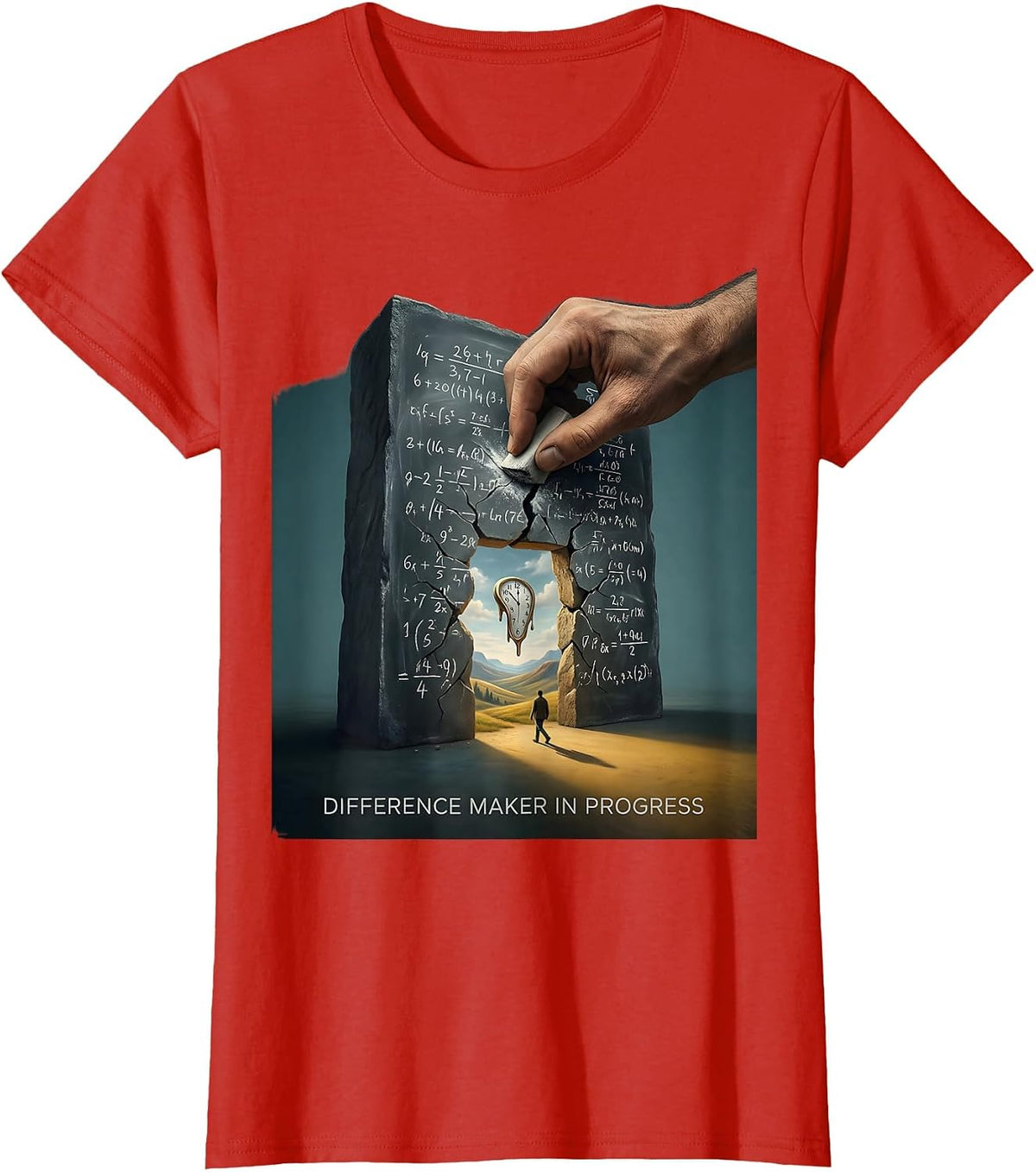 Difference Maker In Progress Subtraction Design T-Shirt - Red