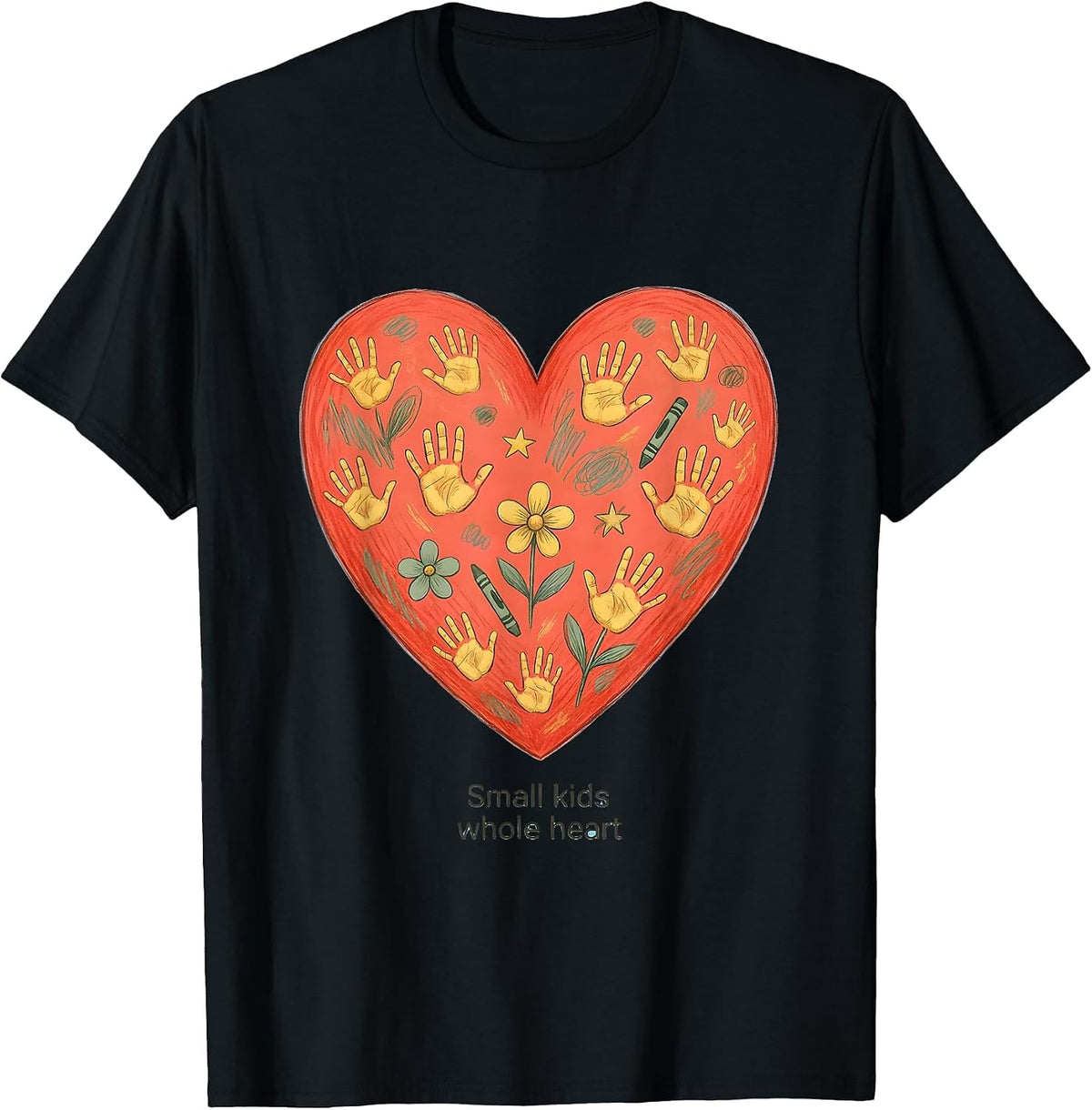 Men's Small Kids Whole Heart Preschool Teacher Design T-Shirt - Black