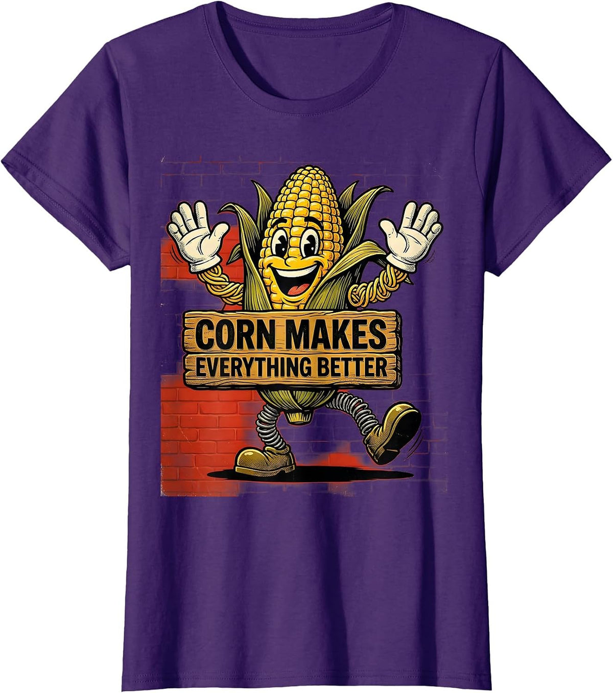 Women's Corn Makes Everything Better Funny Corn Design T-Shirt - Purple