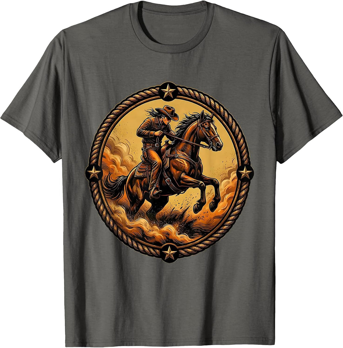 Cowboy Riding Through Dust Storm Graphic T-Shirt - Asphalt Grey