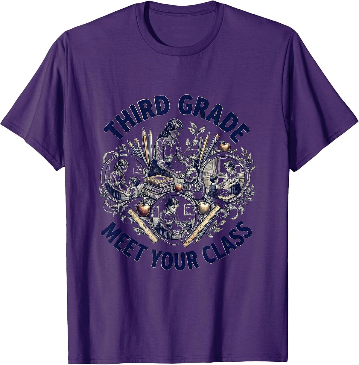 Men's Third Grade Meet Your Class Funny Teacher Team Back To T-Shirt - Purple