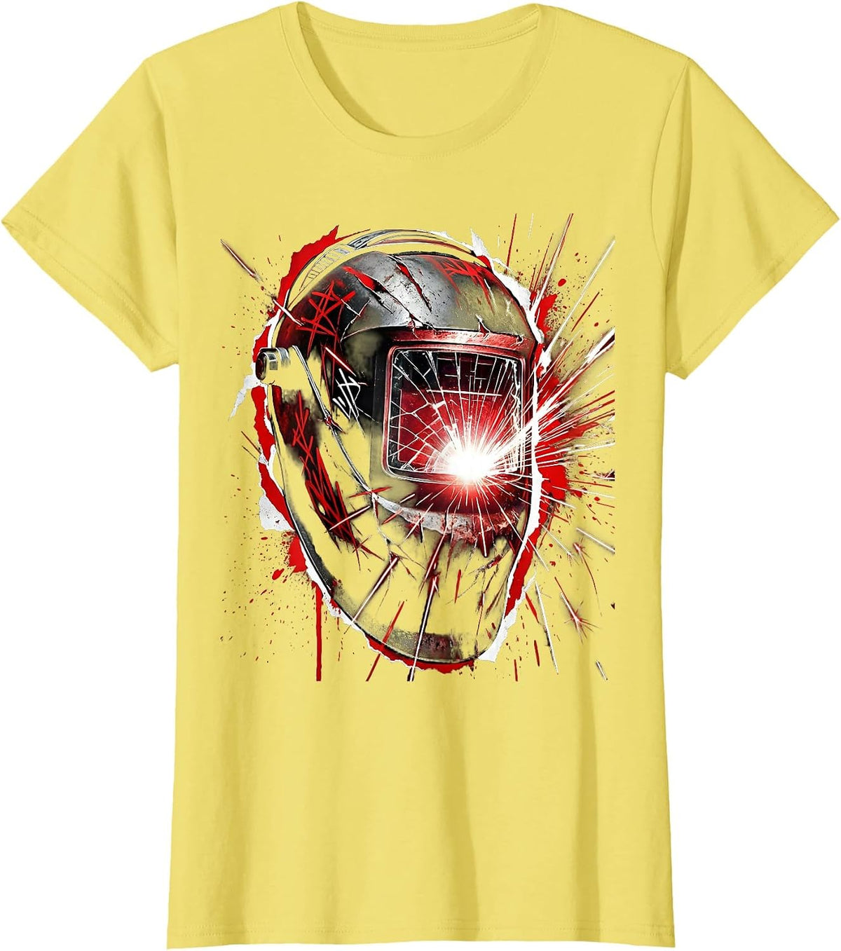 Welder Masked Face Arc Flash Graphic T-Shirt - Lemon Yellow