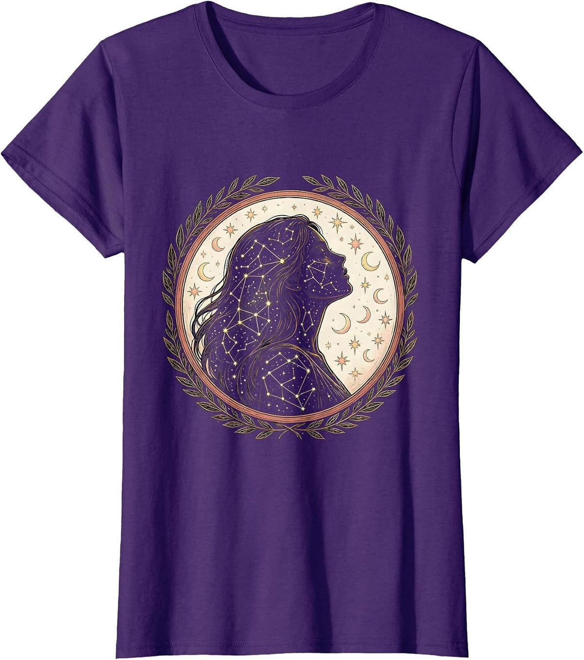 Women's Celestial Silhouette Star Map Freedom Design T-Shirt - Purple