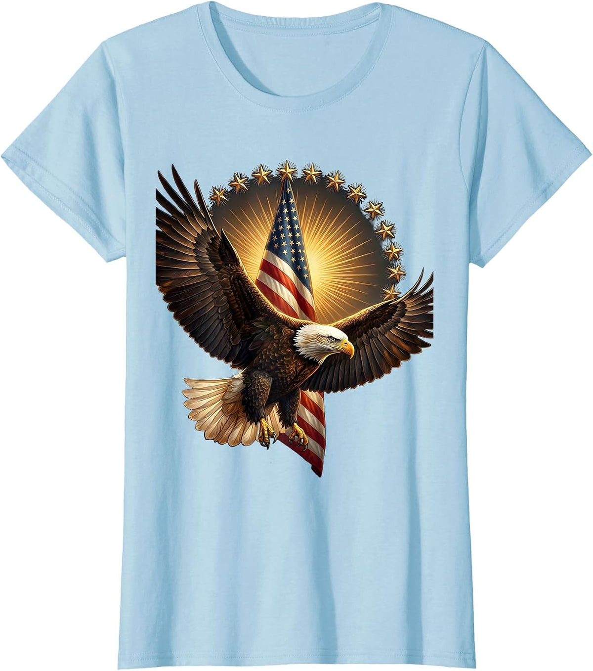 Bald Eagle Folded Flag 250th Anniversary Patriotic T-Shirt - Baby Blue