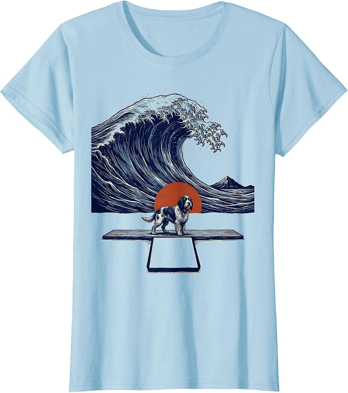 Wirehaired Griffon Surfing Great Wave Dog Breed Art T-Shirt - Baby Blue