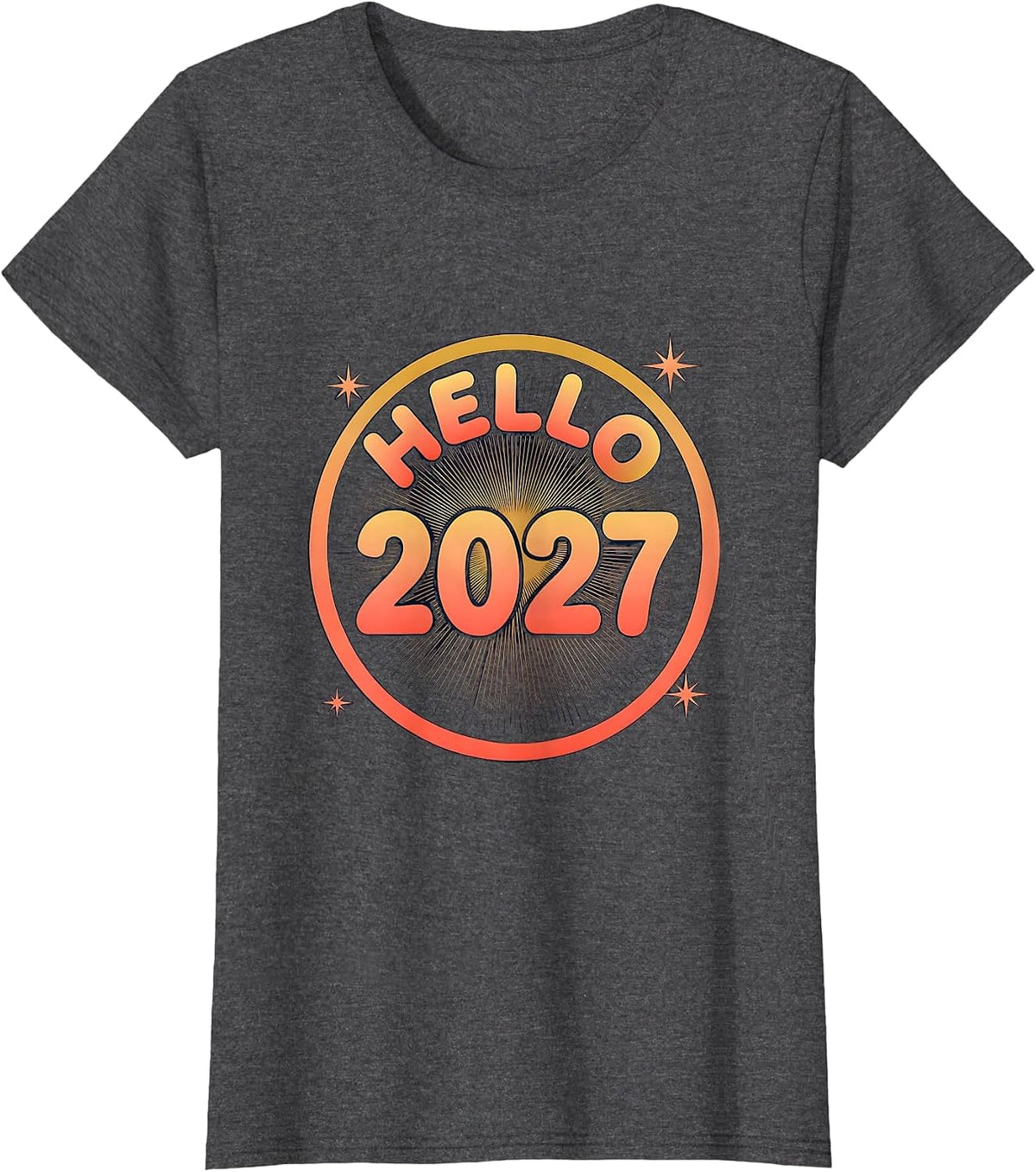 Women's Hello 2027 Gradient New Year Party Family Celebration T-Shirt - Dark Heather Grey