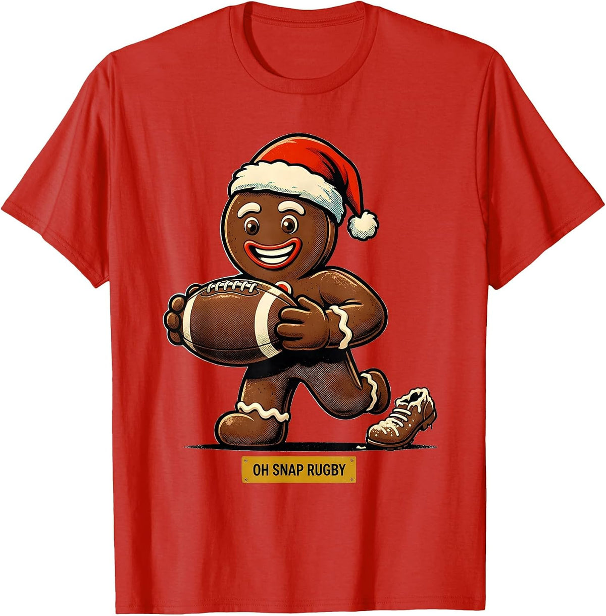 Men's Oh Snap Rugby Retro Advertising Mascot Christmas Sports T-Shirt - Red