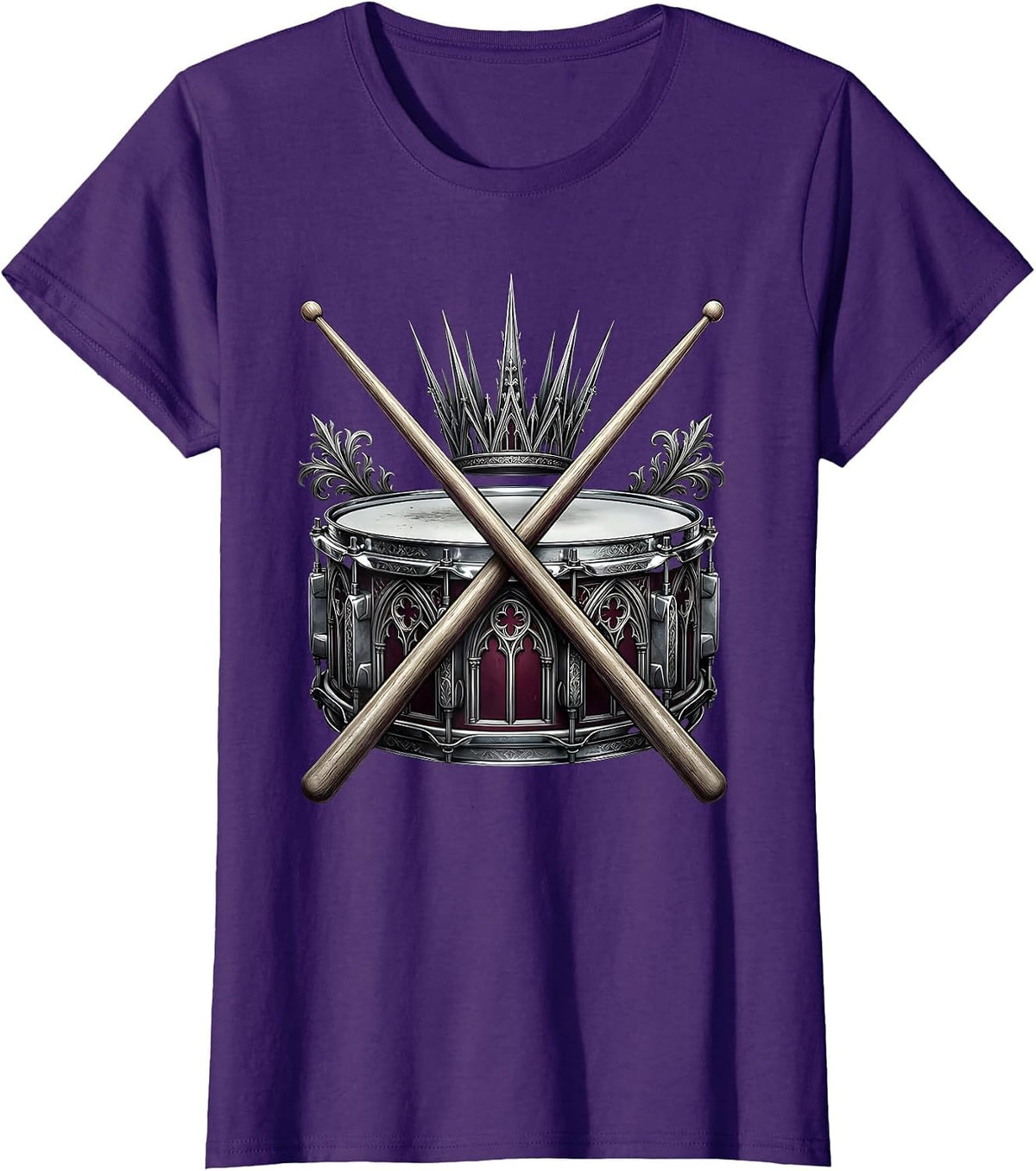 Women's Crossed Drumsticks Snare Drum Band Graphic T-Shirt - Purple