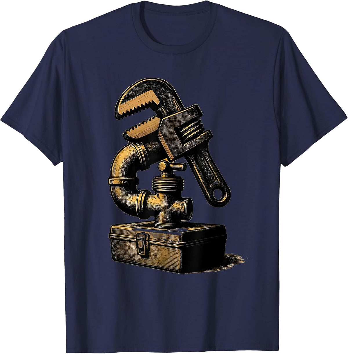 Men's Plumber Pipe Wrench Halloween Occupation Costume T-Shirt - Navy Blue
