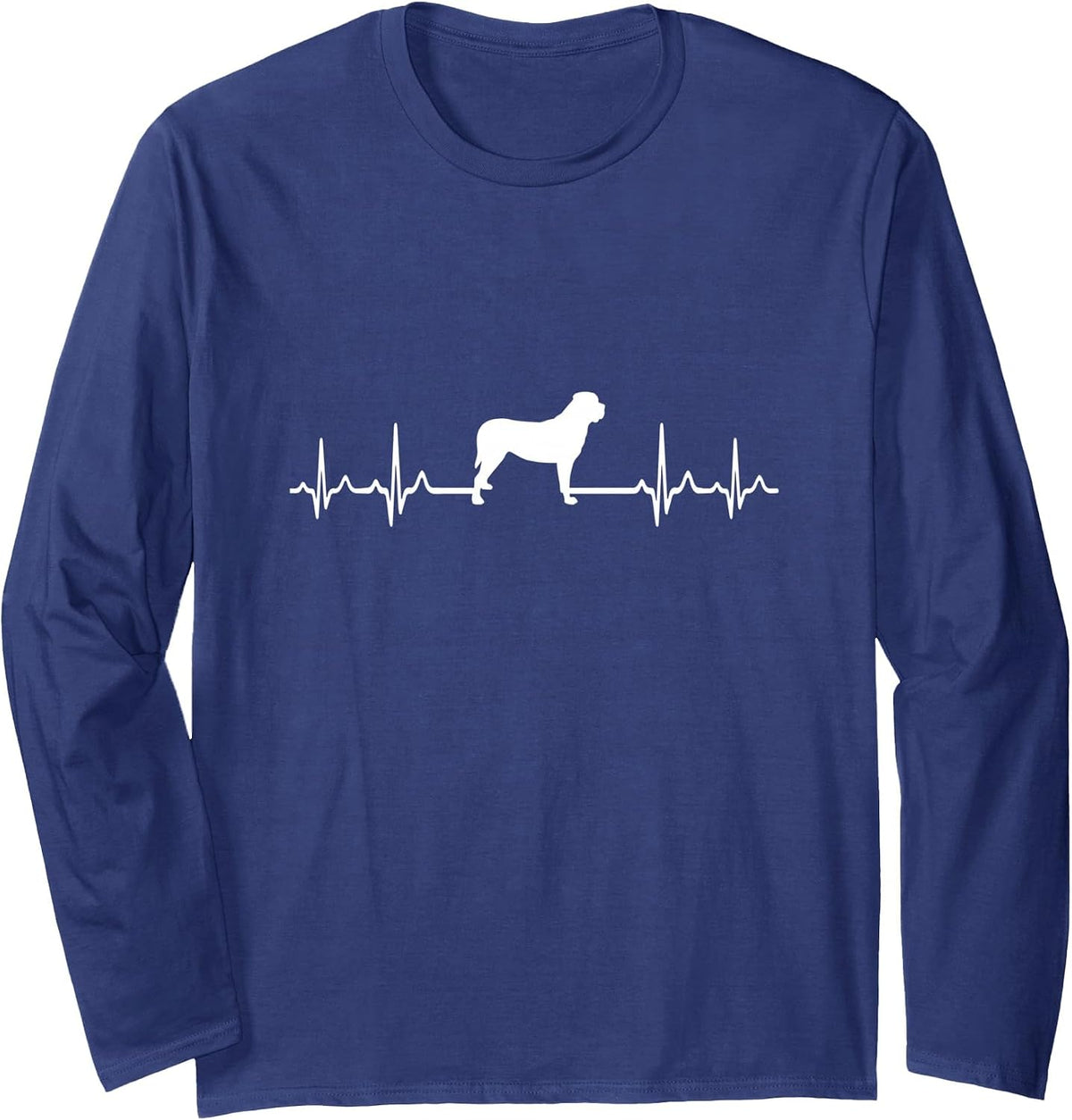 Heartbeat Dog - ECG Pulse Mastiff Long Sleeve T-Shirt - Adult Unisex Navy Blue