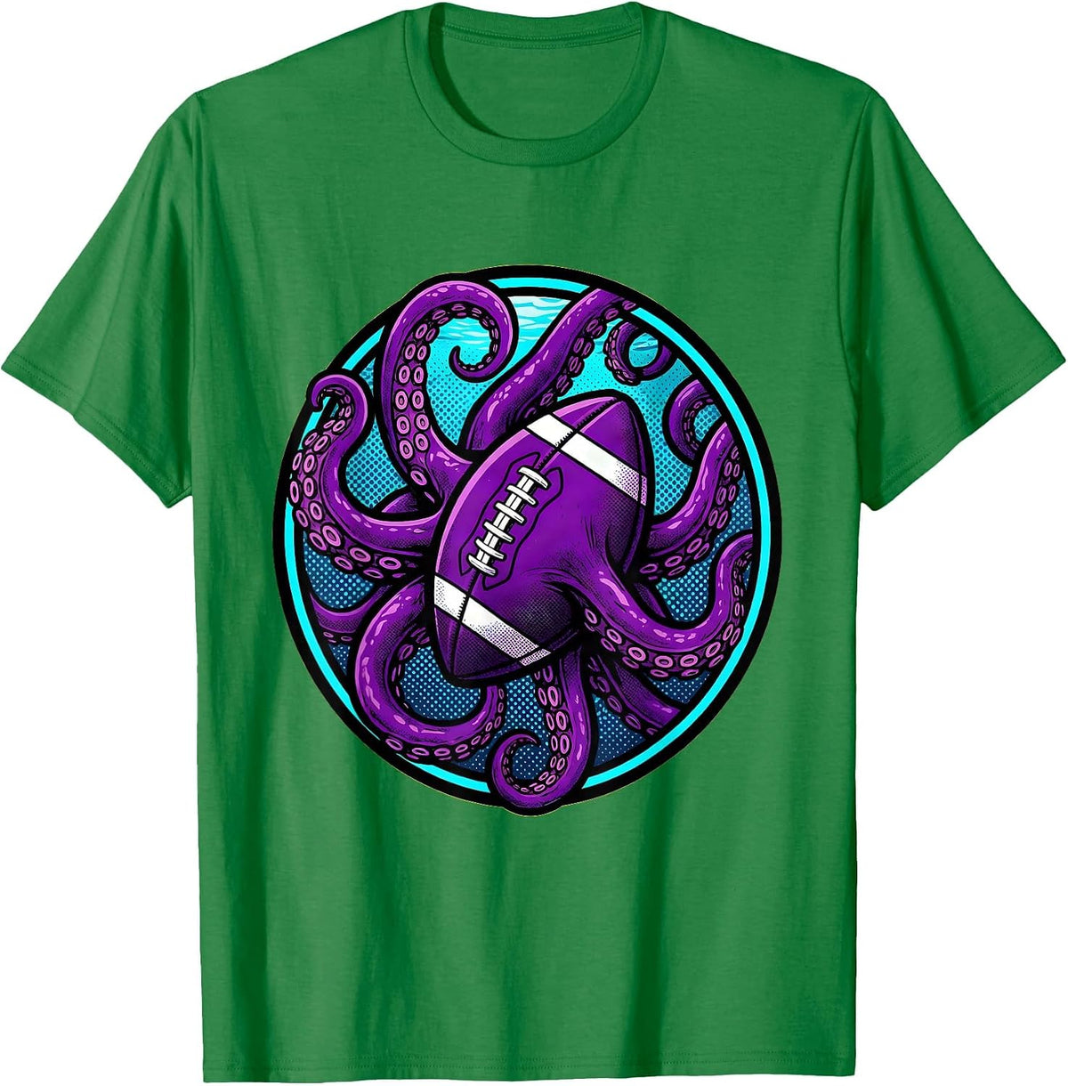 Men's Purple Football Octopus Underwater Art Design T-Shirt - Kelly Green