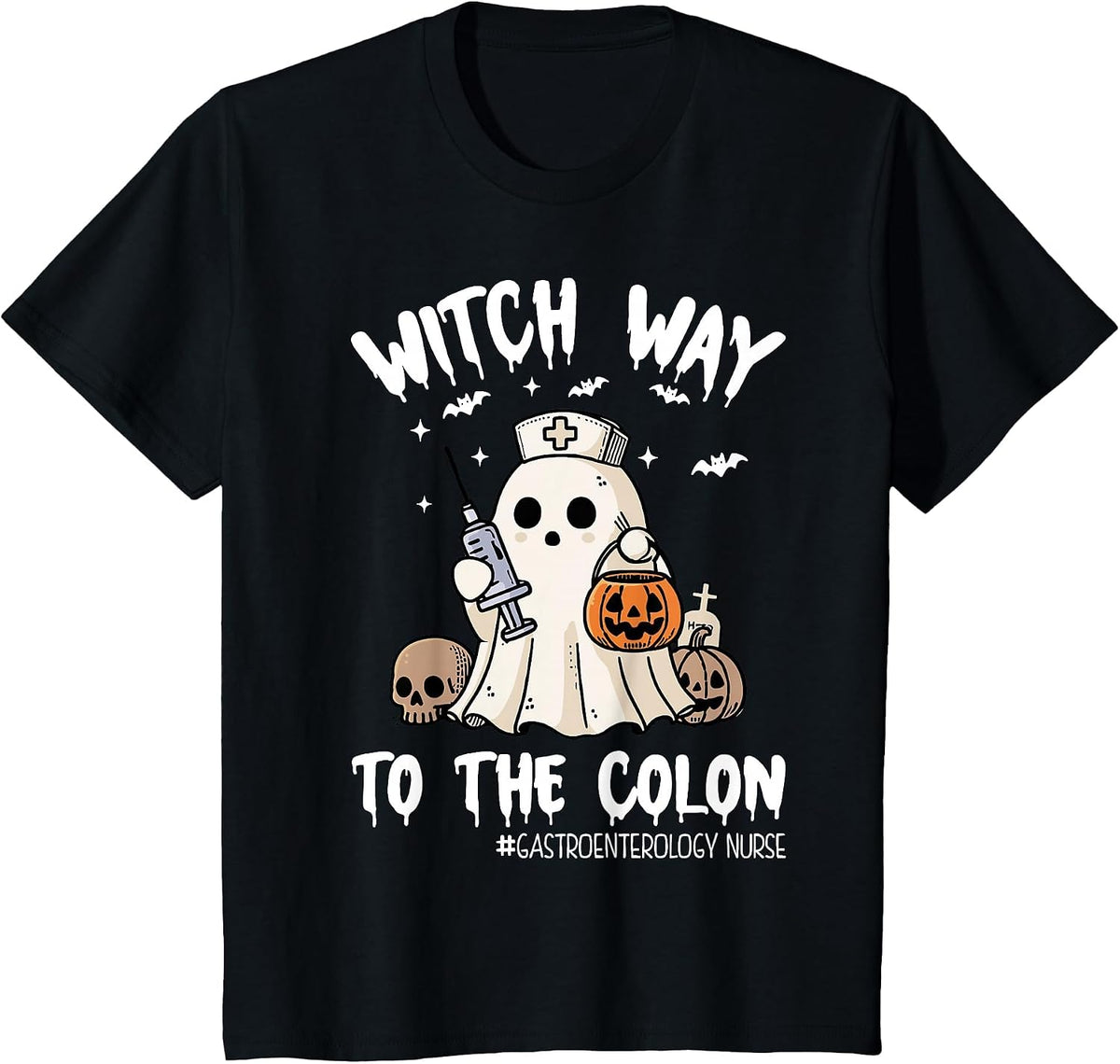 Gastroenterology Nurse Halloween Endo Nurse Ghost Endoscopy T-Shirt - Black