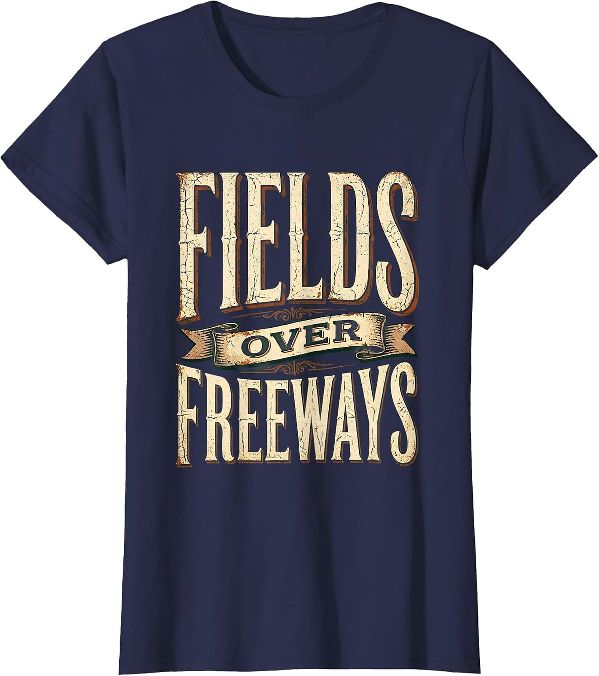 Women's Fields Over Freeways Nature Lover Design T-Shirt - Navy Blue