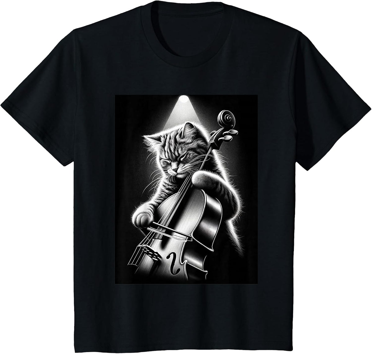 Musician Cello Player Funny Cat Playing Cello T-Shirt - Black