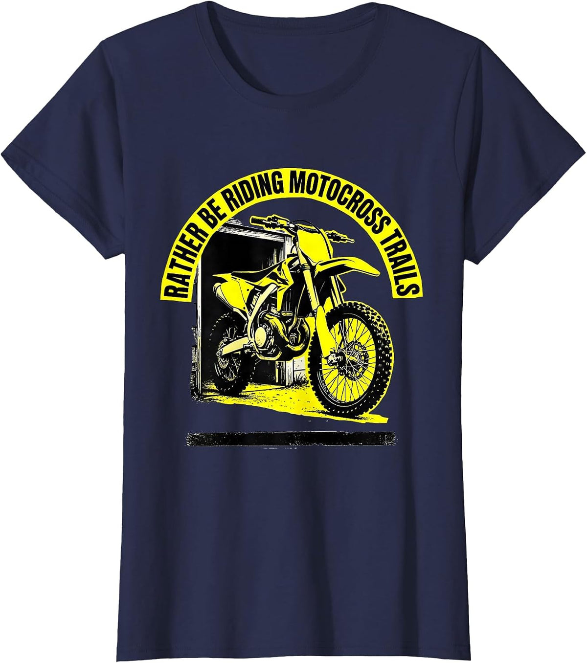 Women's Rather Be Riding Motocross Trails Funny Motocross Dirt Bike T-Shirt - Navy Blue