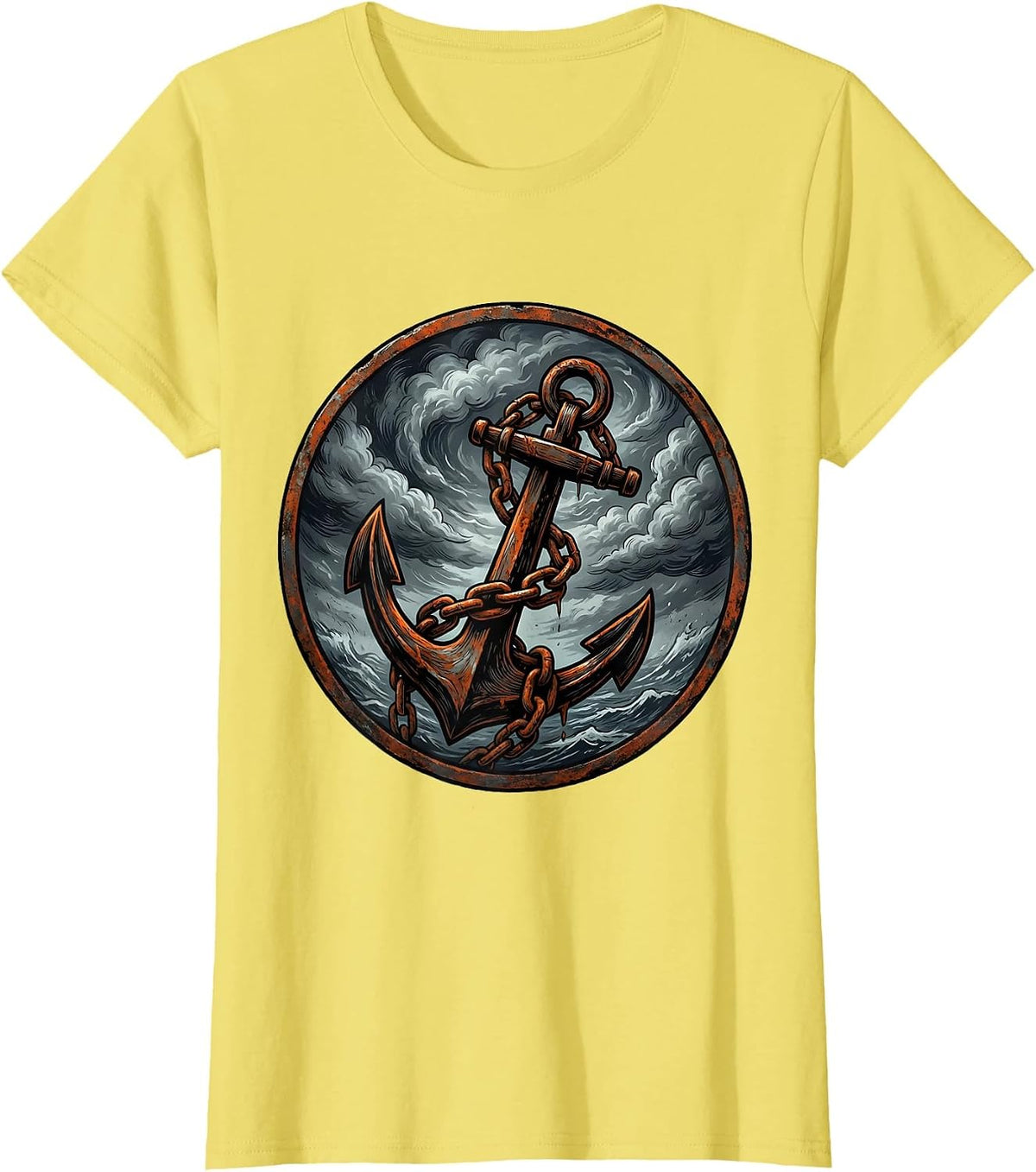 Chained Anchor Storm Clouds Grunge Graphic T-Shirt - Lemon Yellow