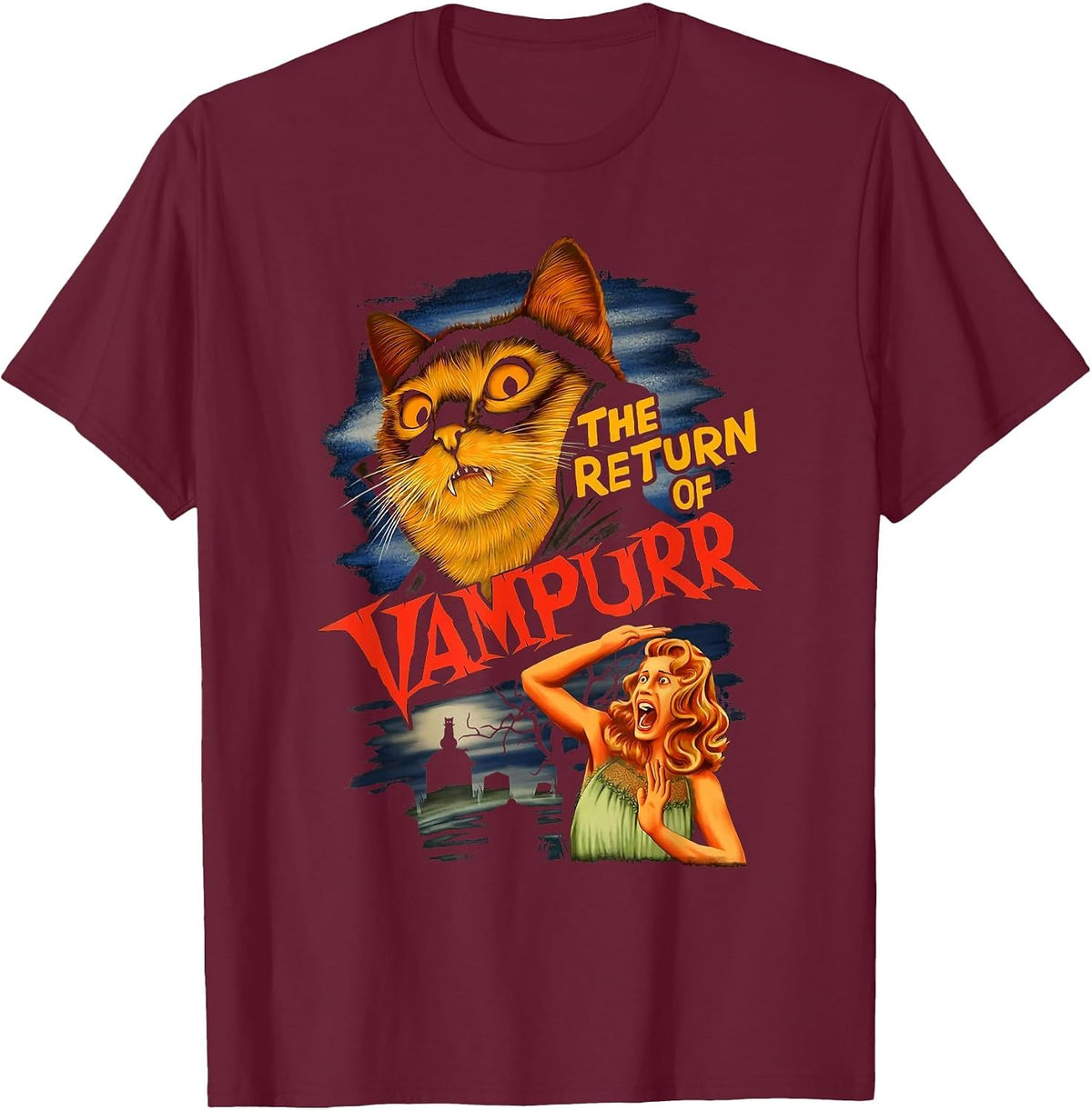 Funny Cat The Return of Vampurr Kitten T-Shirt - Burgundy