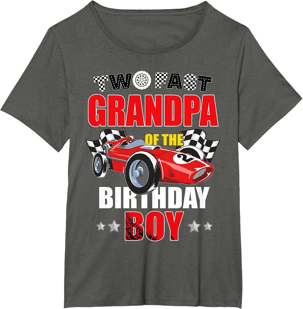 Grandpa of The Two Fast 2nd Birthday Boy Racing Car Family T-Shirt, Women's Plus, Asphalt Grey, 4X - As Pictured