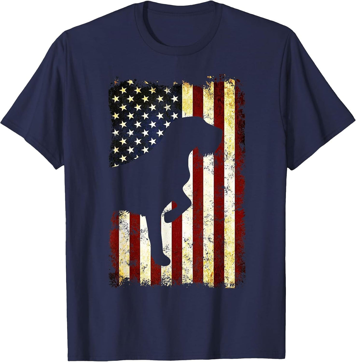 Wirehaired Pointing Griffon Silhouette American Flag T-Shirt - Navy Blue