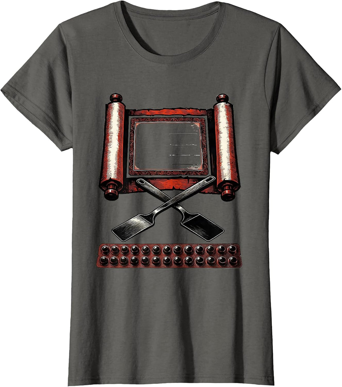 Women's Pharmacy Tech Scroll Counting Tray Stencil Graphic T-Shirt - Asphalt Grey