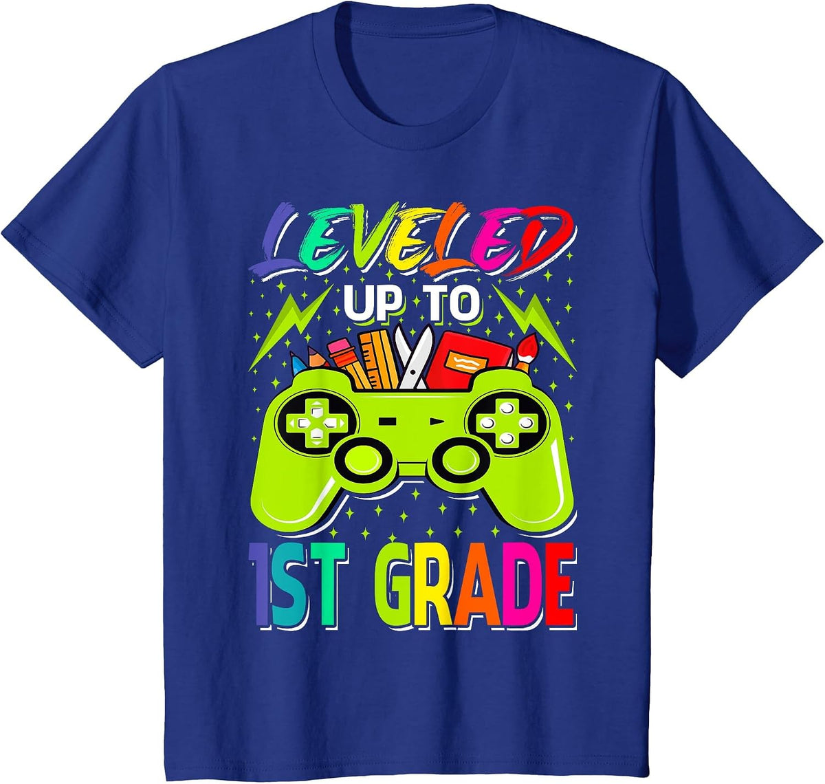 Leveled Up to 1st Grade Gamer Back to School First Day Boys T-Shirt - Royal Blue
