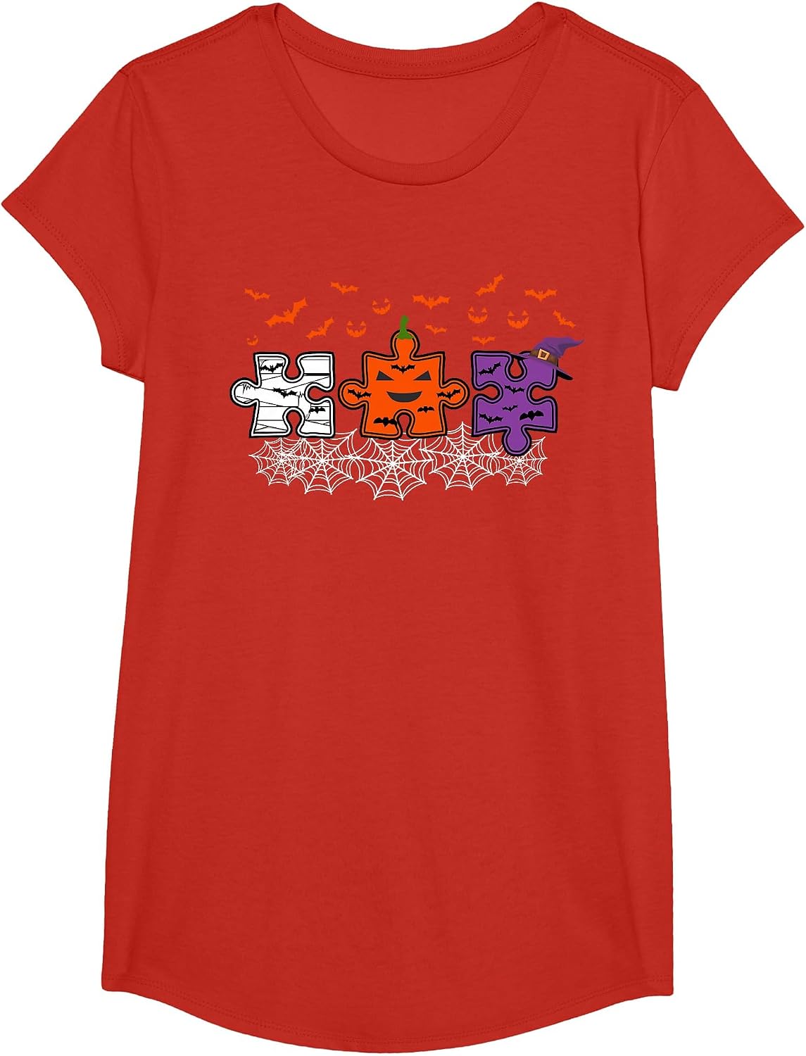 Autism Awareness Puzzle Pieces Scary Halloween Costume T-Shirt - Girls Red