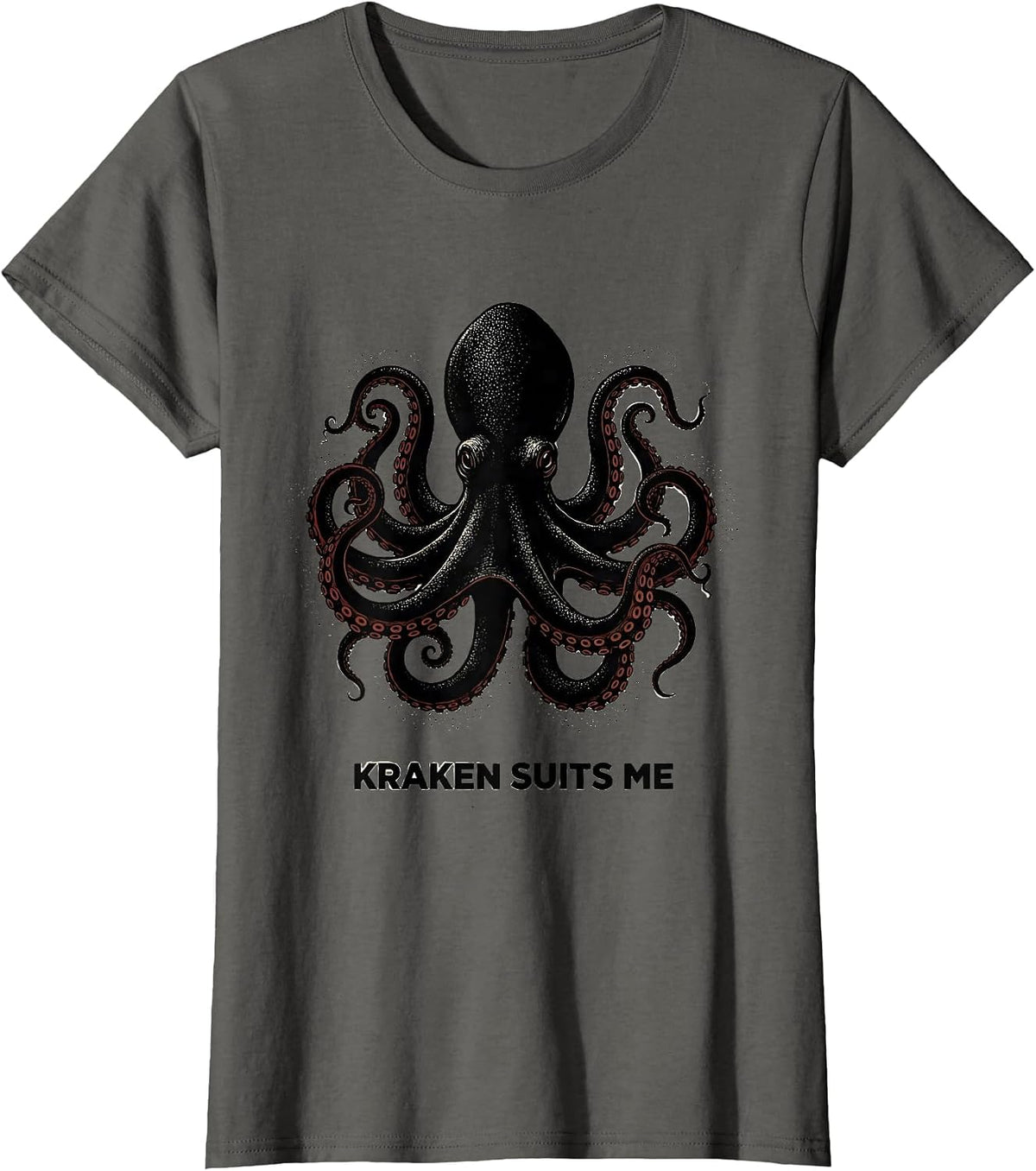 Women's Kraken Suits Me Blackwork Dotwork Octopus Lover Vintage Sea T-Shirt - Asphalt Grey