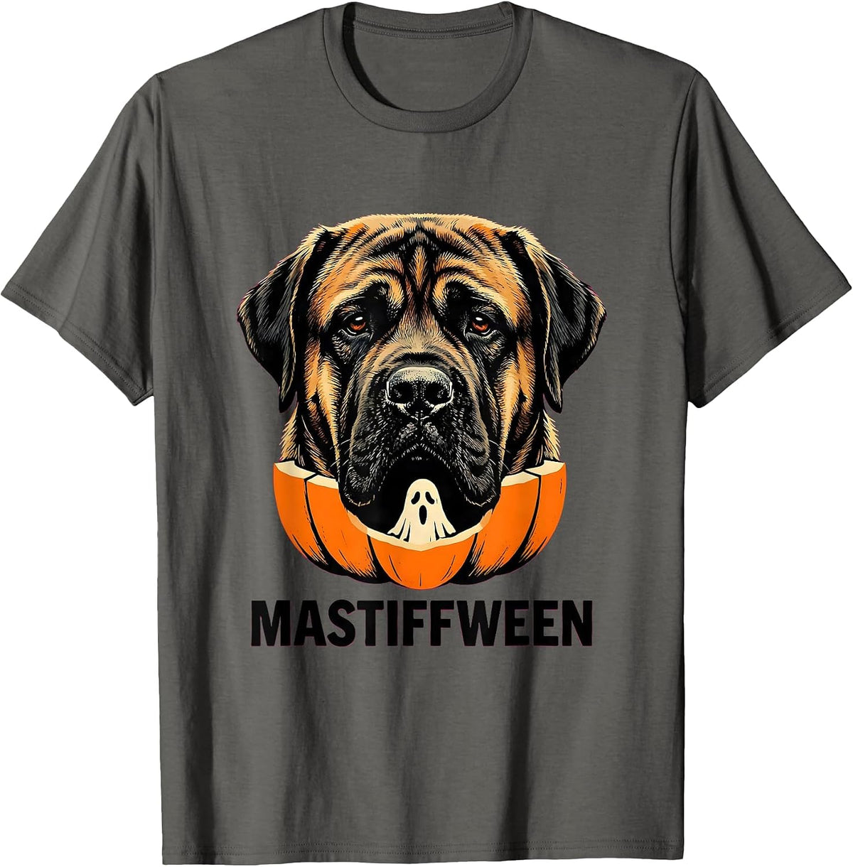 Men's Mastiffween Stencil Graphic Mastiff Dog Halloween Humor T-Shirt - Asphalt Grey