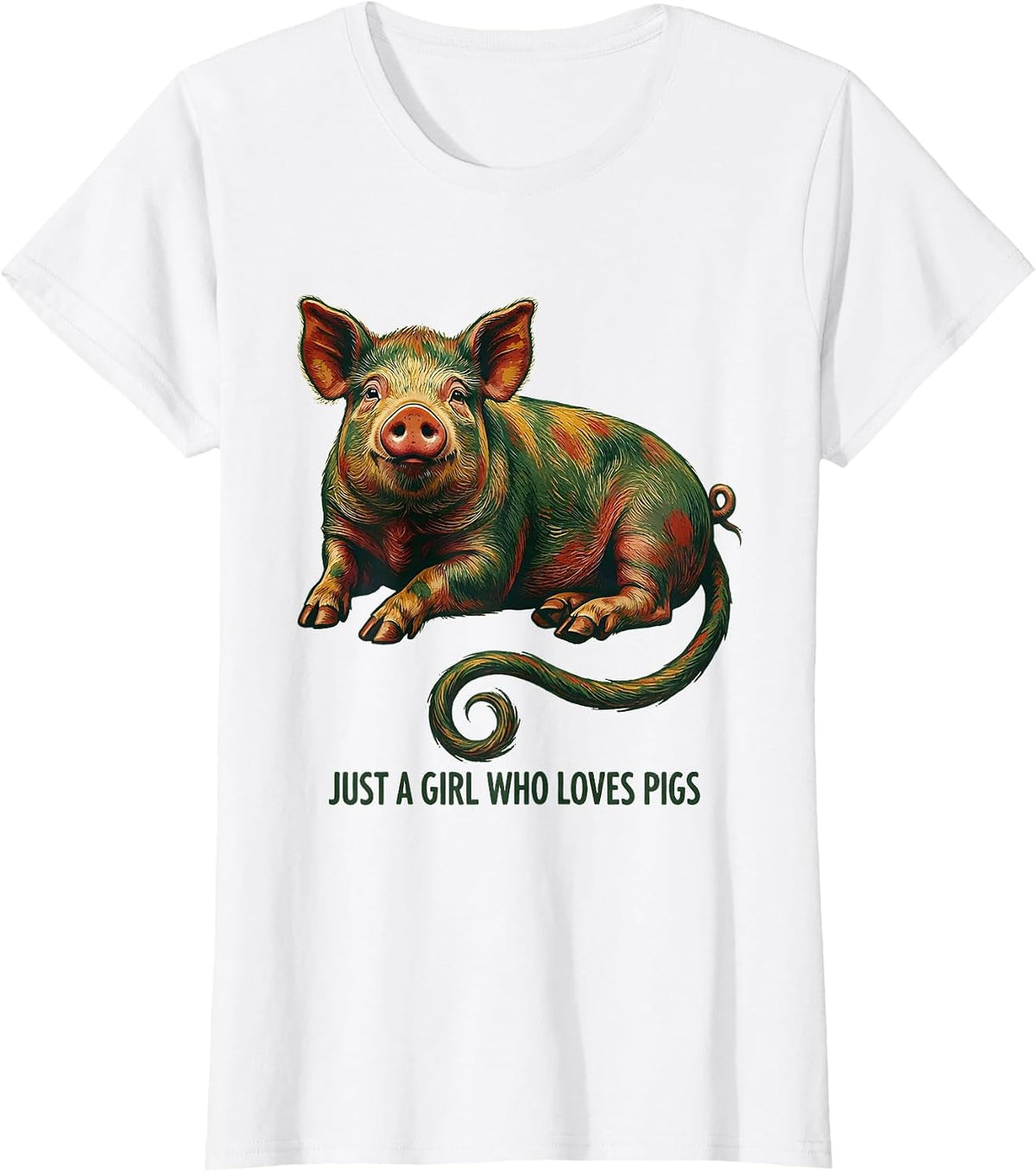 Just A Girl Who Loves Pigs Folk Art Pig Lover Gift T-Shirt - White