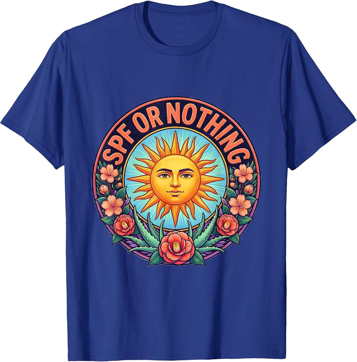 SPF or Nothing K-Beauty Skincare Design T-Shirt - Royal Blue