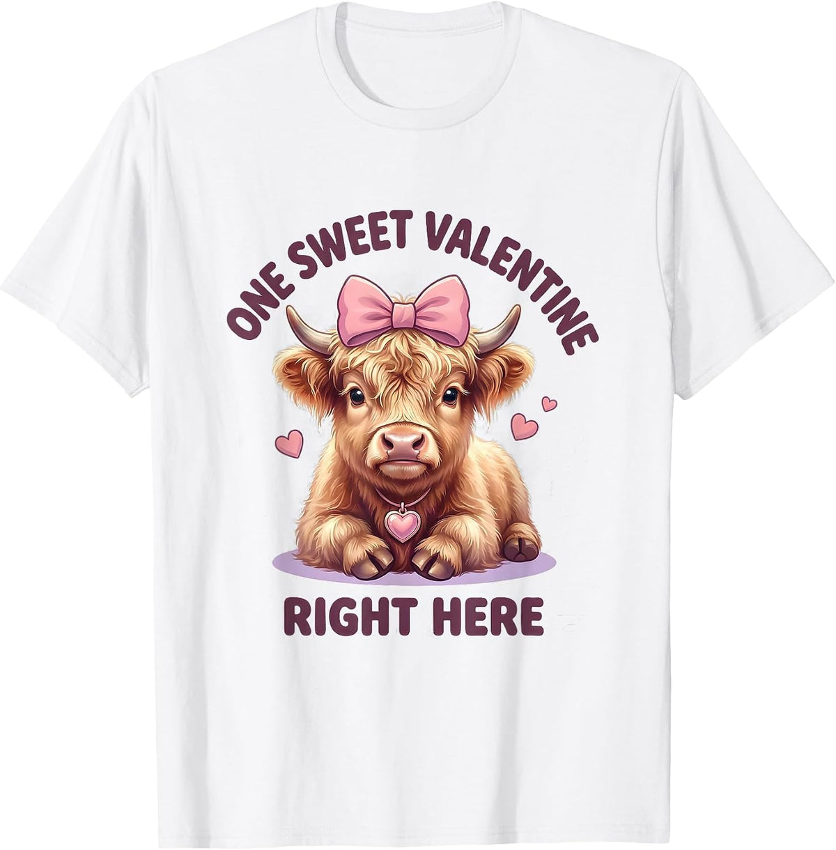 One Sweet Valentine Right Here Cute Kawaii Highland Cow T-Shirt - White