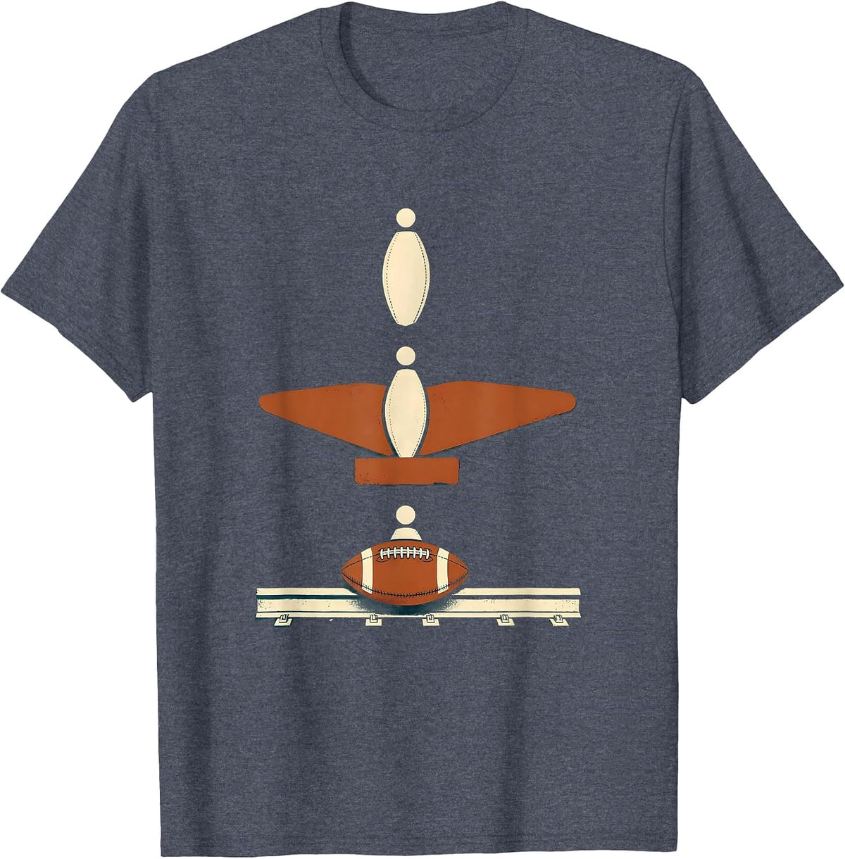 Geometric Lineman Pancake Disc Midcentury Modern Football T-Shirt - Heather Blue