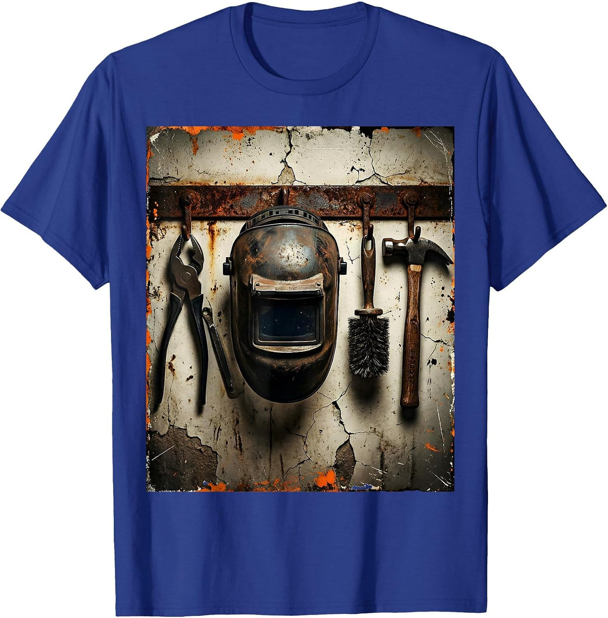 Welder Mask Workshop Wall Tools Illustration T-Shirt - Royal Blue